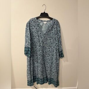 J. Jill Blue Floral Boho Dress with Pockets and V-neck Button Detail Size 2X